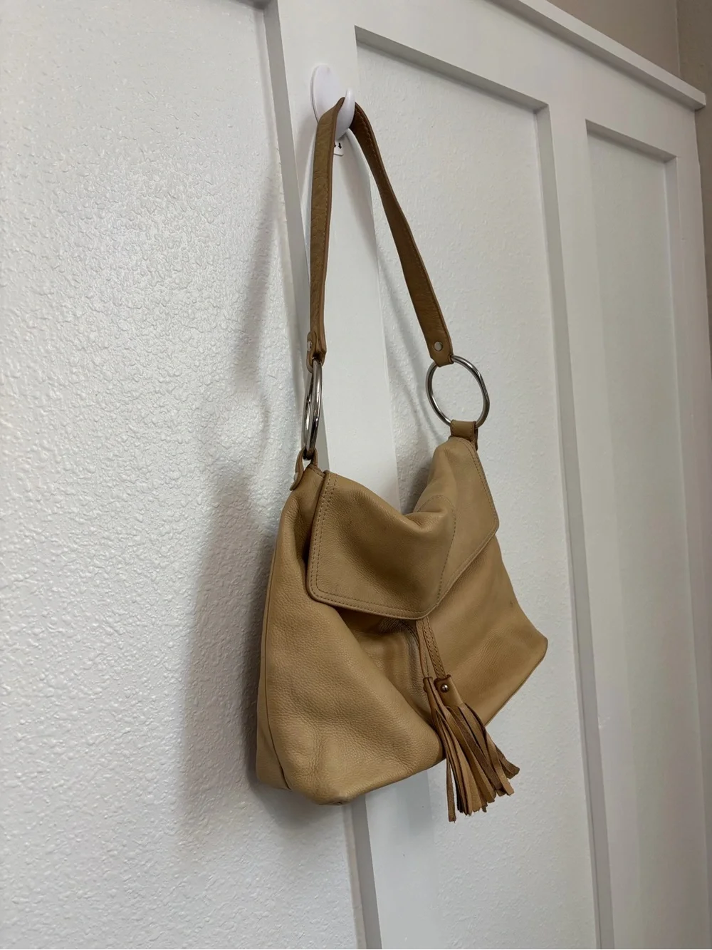 Alfani Beige Shoulder Bag with Ring & Tassel
